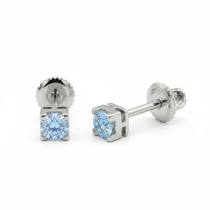 Blue Cushion Frame Moissanite Stud