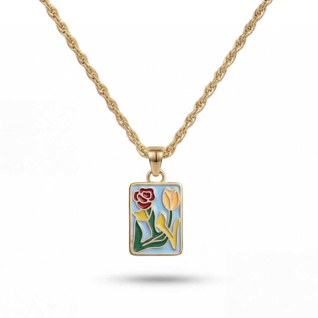 Floral Enamel Pendant - Gold