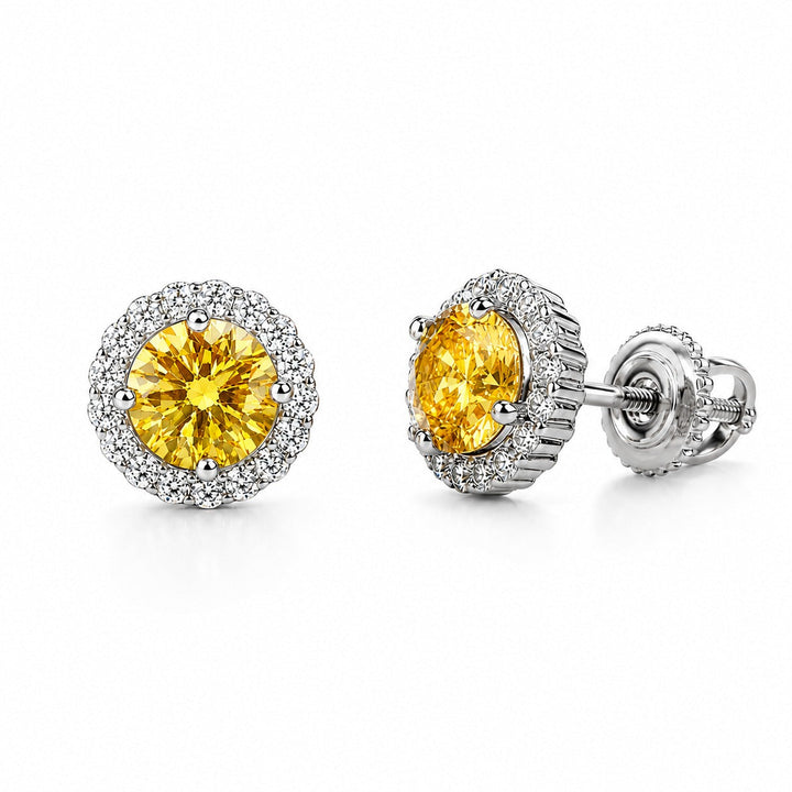 Yellow Round Halo Studs